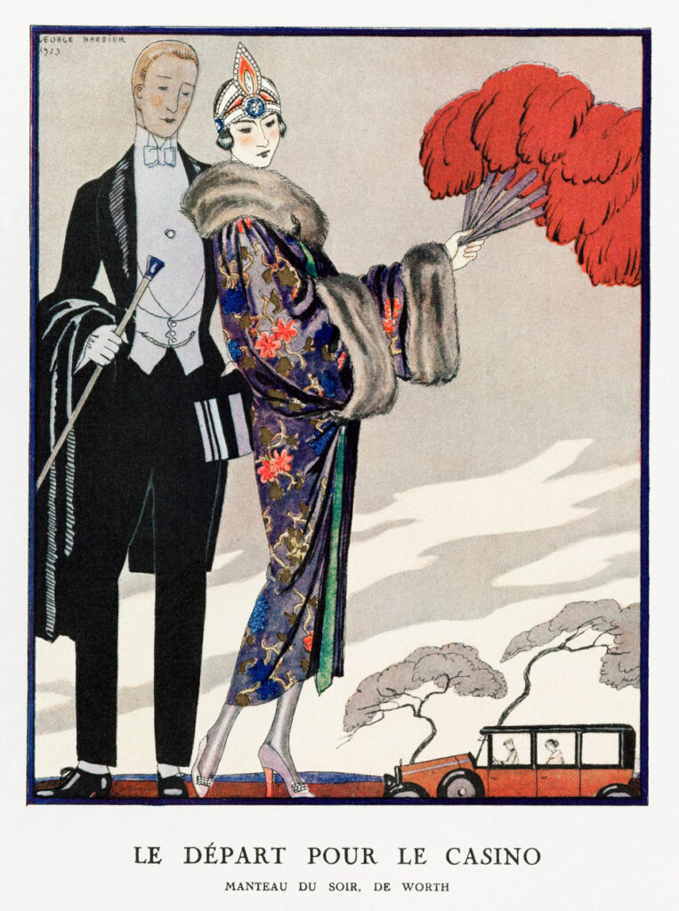 Le départ pour le casino, Manteau du soir, de Worth (1923) - George Barbier